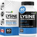 Renew Actives L-Lysine 1000 mg per Serving with Zinc & Vitamin C – Supports Immune Function, Collagen Formation, Antioxidant Support, & Healthy Skin, Hair, & Nails – Made in Canada – 60 Tablets 2