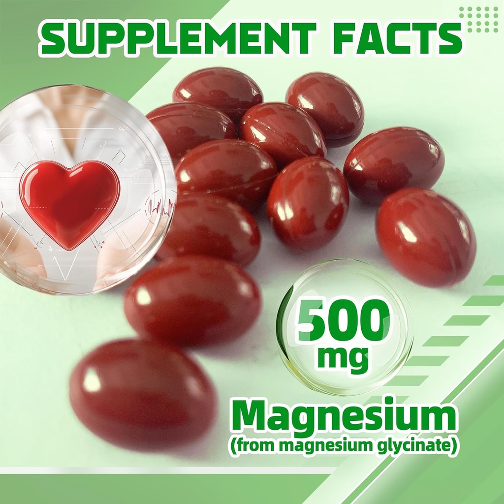 Magnesium Supplement Softgels, Easy Absorption Magnesium Glycinate 500mg, High Bioavailability Magnesium for Sleep & Calm Support, Nervous, Muscle & Bone Health 120 Softgels 3