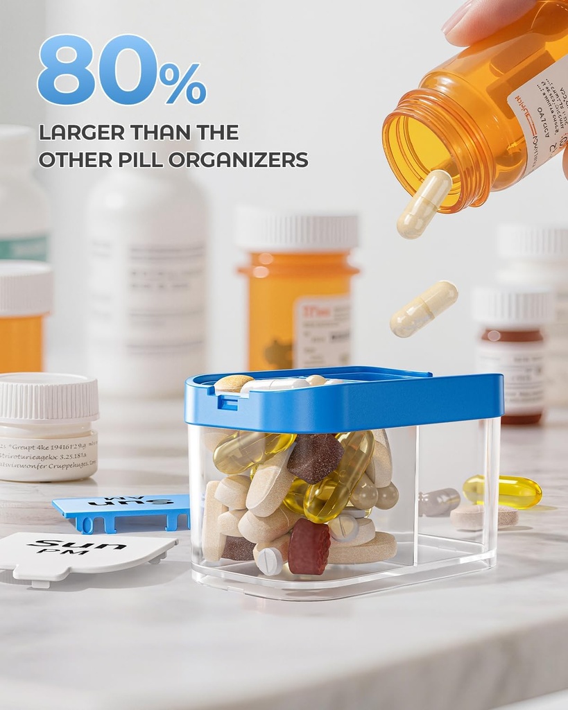 Odaro Extra Large Weekly Pill Organizer, XL Pill Box 7 Day Am Pm, Jumbo Medicine Organizer 2 Times A Day to Hold Daily Medicine Vitamin and Supplements - Rainbow 3