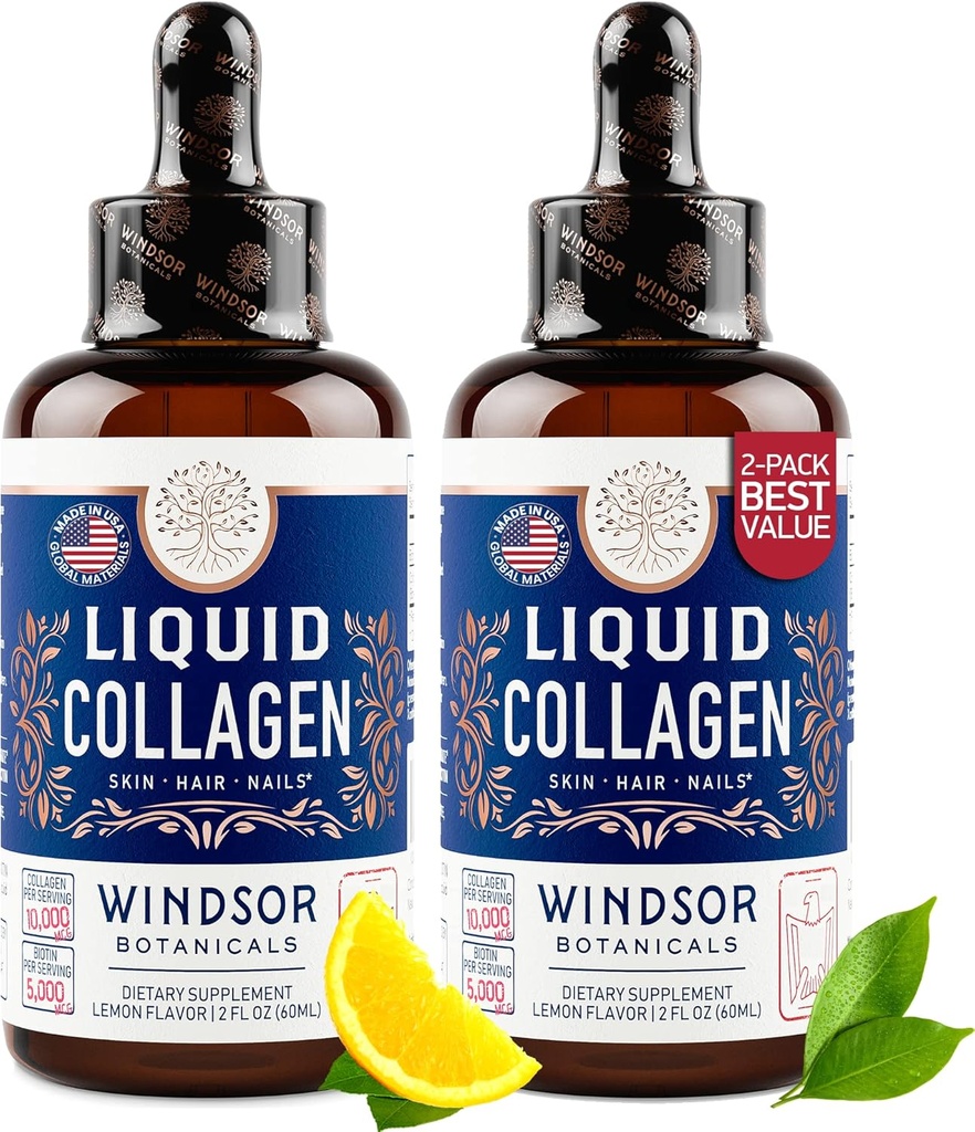 Liquid Collagen with Ashwagandha and L-Theanine - High Absorption 100,000 mcg Hydrolyzed Collagen Peptides Liquid Drops - Hair, Skin, Nails Health - Mood, Energy Levels Support – 2oz, 60 Servings. 2
