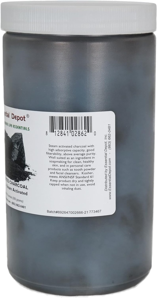 Essential Depot Activated Charcoal Powder - 10 oz - Safety Sealed HDPE Container with Resealable Cap 4