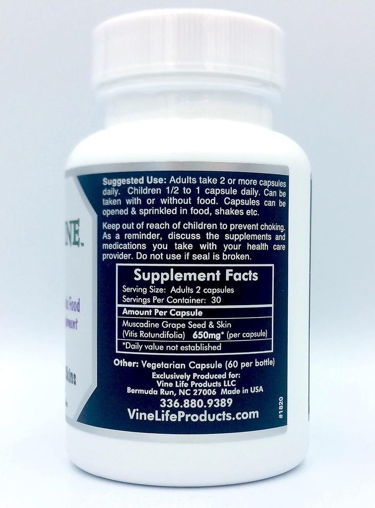 VineLife Muscadine Grape Seed & Skin 650mg - 60 Veggie Capsules - Antioxidant Superfood - 1300mg Per Serving - Natural Resveratrol 4
