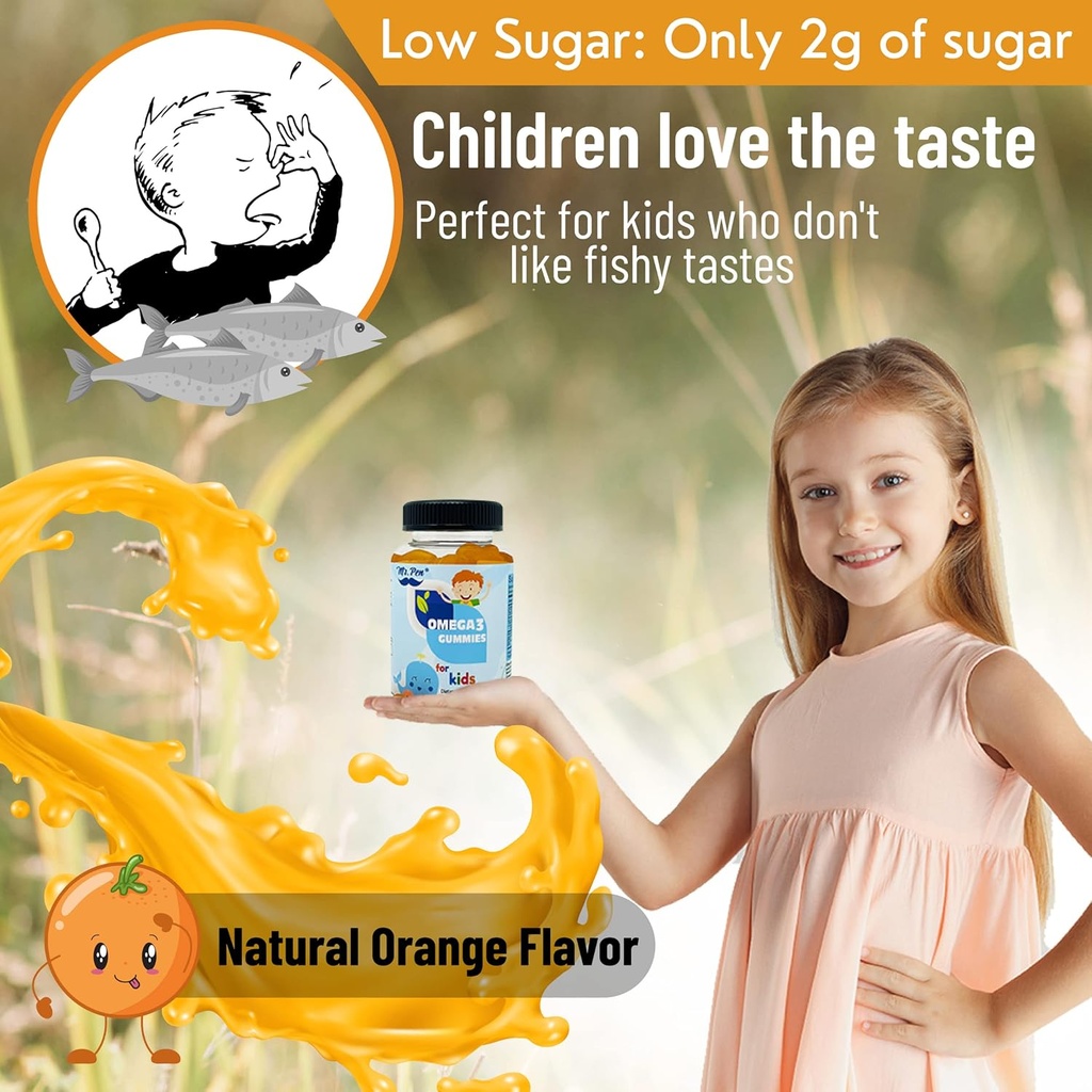 60 Gummies | 2 Months Supplies | Tasty Orange Flavor | 4+ Years | Omega-3 with EPA & DHA, Omega 3 for Kids, Omega 3 Gummies, Fish Oil Gummies, Omega-3 Fatty Acids Gummies 4