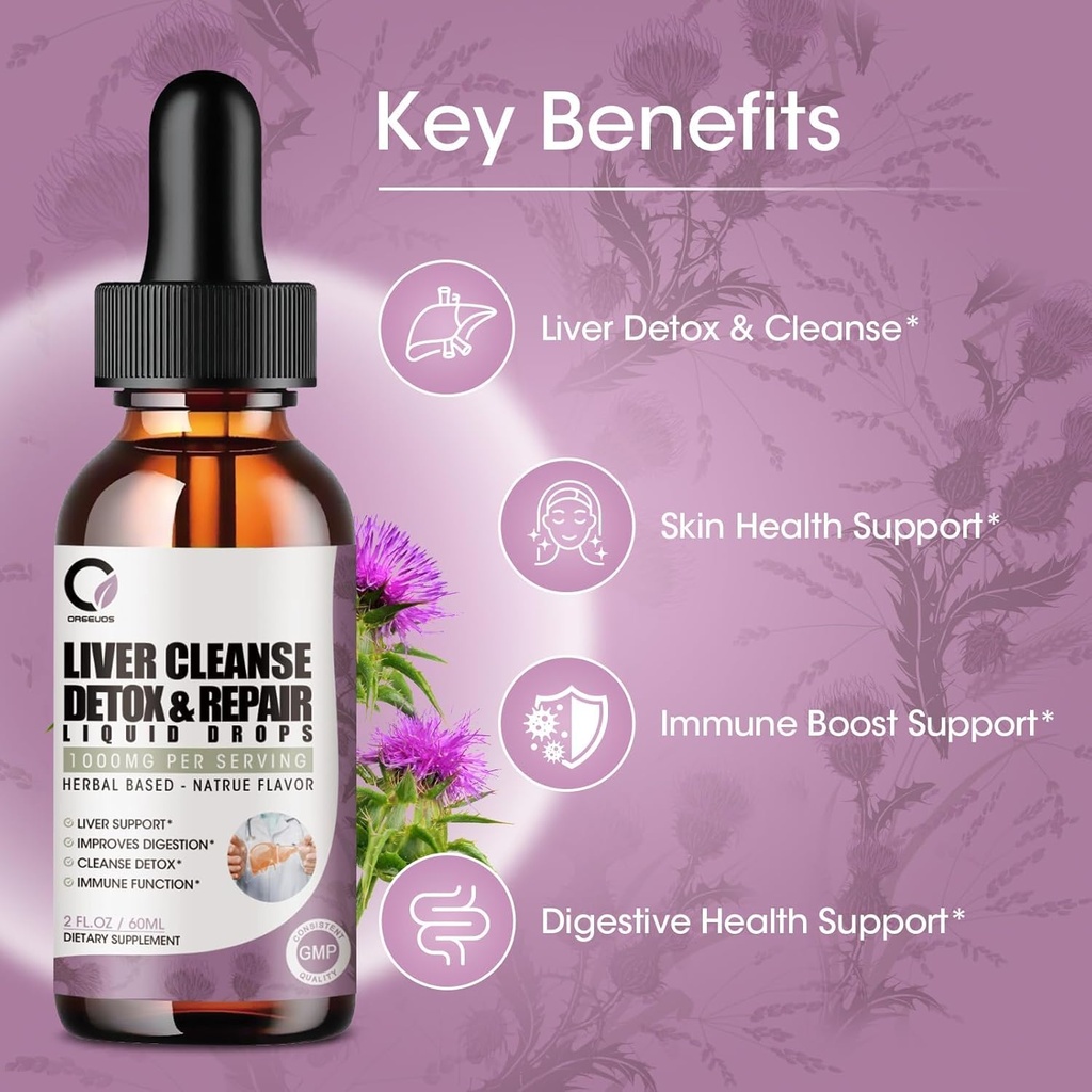 Milk Thistle Liver Cleanse Detox & Repair Supplement Liver Support Liquid Drops with Dandelion Extract, Artichoke 4