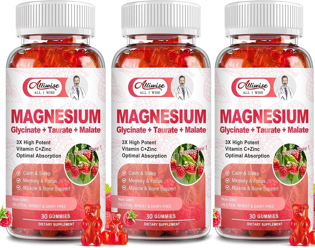 3Pack Magnesium Glycinate Gummies,Magnesium Potassium Supplement with Taurate, Malate, Body Support and Relaxation,Raspberry Magnesium Gummies for Adults 2