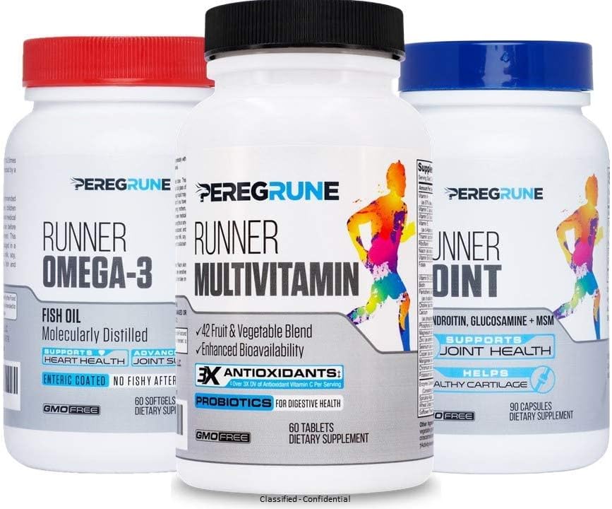 Runner Vitamin, Joint Support, & Omega-3 Bundle (1 Month Supply): Engineered Running Supplement | Antioxidants, Vitamin B Complex, Probiotics, Glucosamine/Chondroitin/MSM, EPA/DHA Fish Oil 2