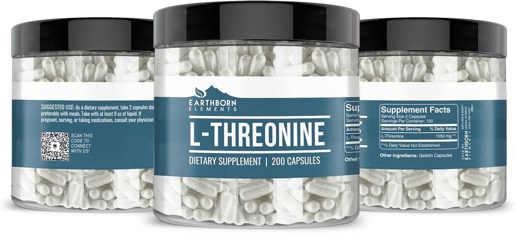 Earthborn Elements L-Threonine 200 Capsules, Essential Amino Acid, Pure & Undiluted, No Additives 5