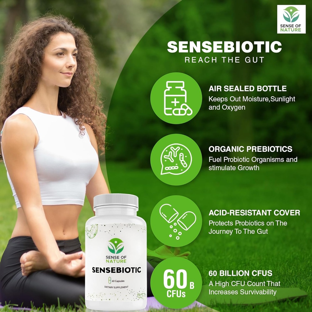 Sensebiotic Gut Health Probiotics Dietary Supplements Prebiotic Supplements 20 Billion CFUs Probiotics for Women Gut Health Men’s Prebiotic for Digestive Health 60 Probiotic Capsules 3