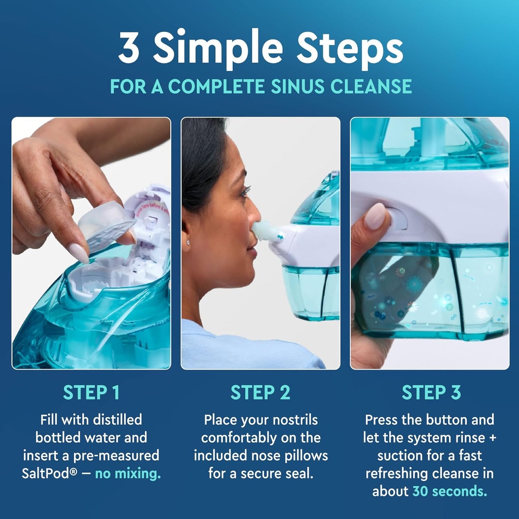 Navage Deluxe Bundle Nasal Irrigation System - Saline Nasal Rinse Kit with 1 Nose Cleaner, 30 Salt Pods, Paisley Travel Bag and 1 Countertop Caddy 5