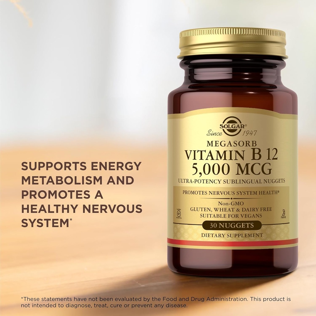 Solgar Megasorb Vitamin B12 5000 mcg - 30 Nuggets - Non-GMO, Vegan, Gluten Free, Dairy Free, Kosher - 30 Servings 6
