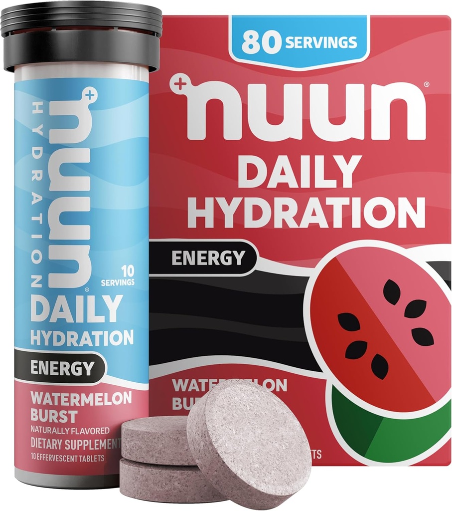 Nuun Energy Electrolyte Tablets with Ginseng, Caffeine from Green Tea Extract, Vitamin B12, B6, B5, Magnesium & 4 Other Electrolytes, Gluten Free & Vegan, Watermelon Burst, 8 Pack (80 Servings Total) 2