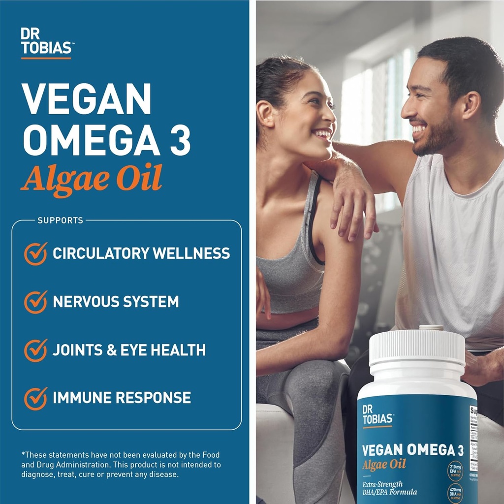 Dr. Tobias Vegan Omega 3 Algae Oil and Blood Pressure Support Supplement, Supports Normal Circulatory Health, Gut Immune Function and Overall Wellness, Non-GMO 5