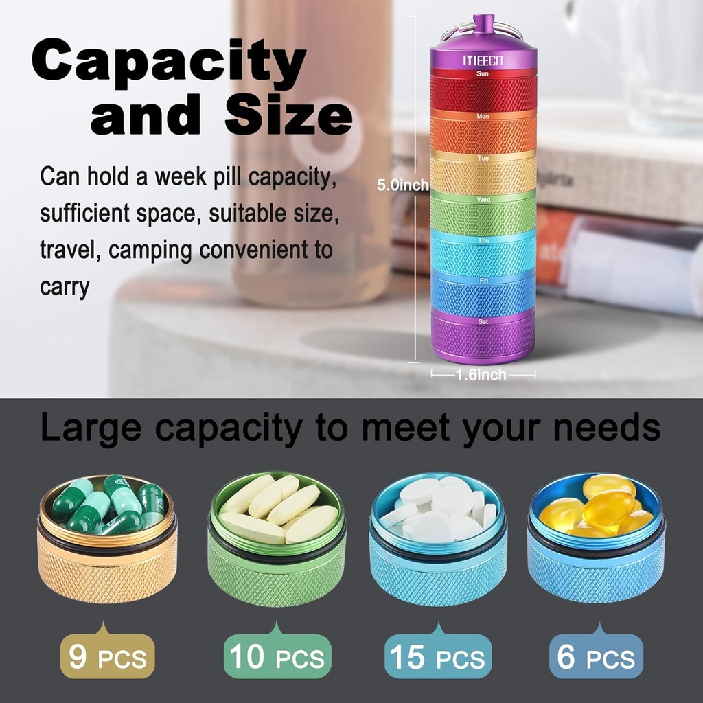 Weekly Metal Pill Organizer for Outdoor Travel, Aluminum, Waterproof, That is Shockproof and Has Large Compartments for Storing Vitamins, Fish Oil, Emergency Pills 3