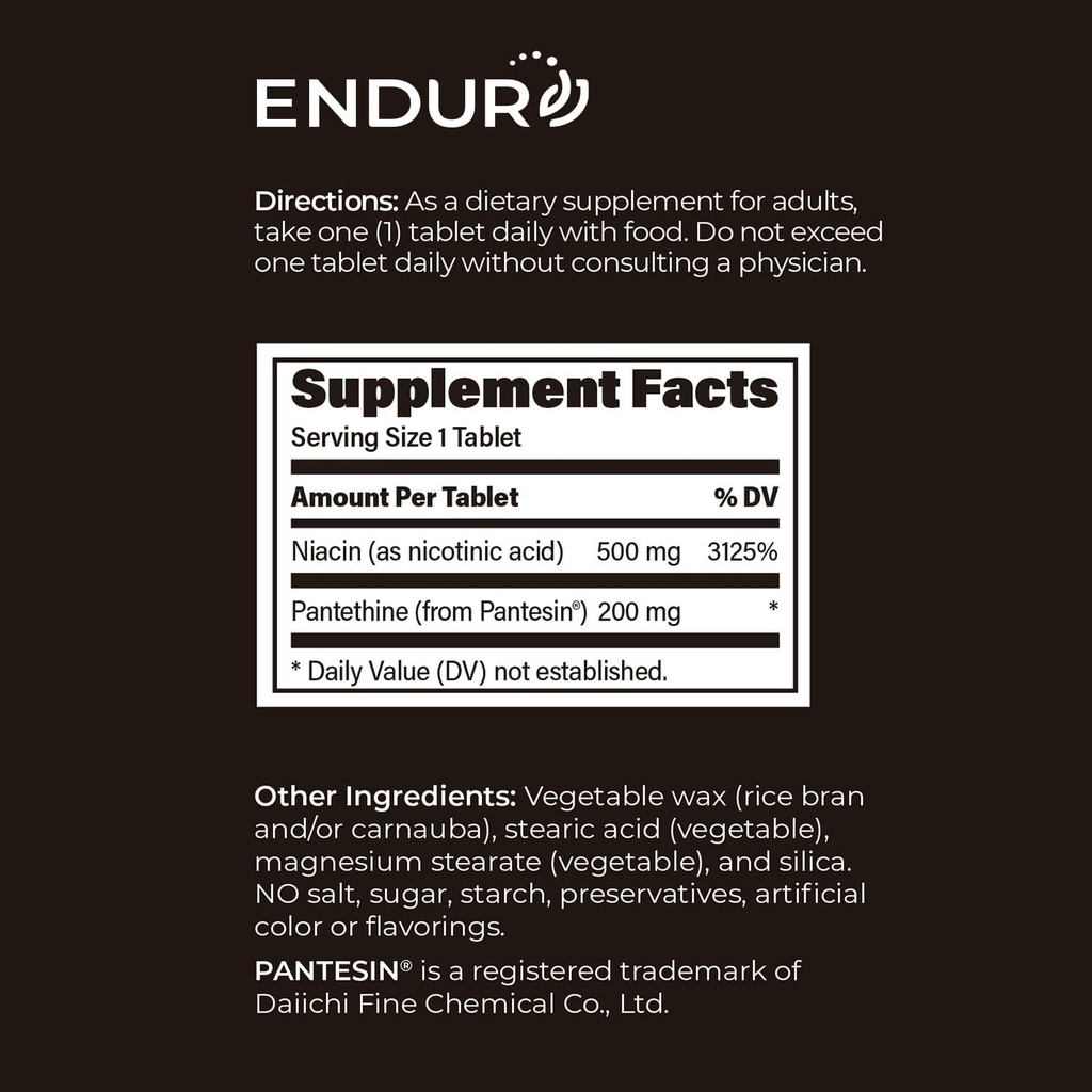 ENDUR-Thine Niacin – Pantethine, Heart & Liver Health Supplement, Efficient Formula for Optimal Absorption, Gluten Free, 500mg (90 Tablets) 5
