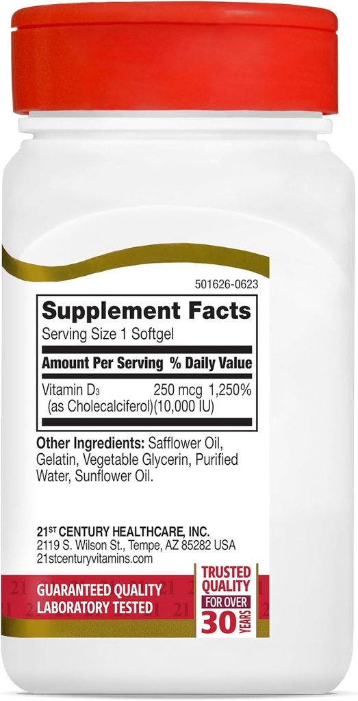 21st Century Vitamin D3 250 mcg (10,000 IU) Rapid Release Softgels, 110 Count 6