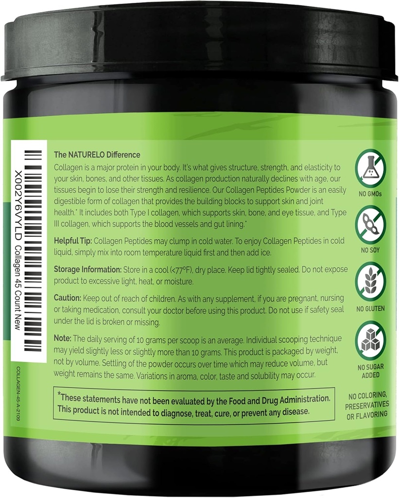 NATURELO Hair, Skin and Nails Multivitamin, 60 Count Collagen Peptide Powder, 45 Servings 5