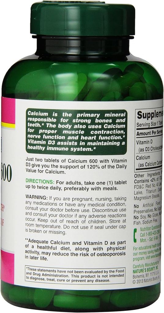 Nature's Bounty High Potency Calcium 600 + D Tablets - 0250ct, 1.17 Bottles (Pack of 2) 3