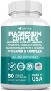 Magnesium Complex Supplement, Clycinate 141mg Oxide 228mg Malate 58.5mg Citrate 62.4mg with Orotate Glycina Taurate Chloride Aspartate Gluconate Vitamin B, Max Absorption, Gluten-Free, Non-GMO 2