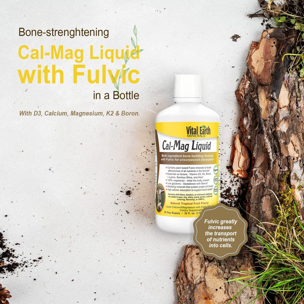 Vital Earth Minerals Cal-Mag Liquid – Calcium Magnesium Supplement with Vitamin D3, K2, Boron, and Fulvic Acid for Faster Absorption, 32 Oz Ea + 1 Oz Cup 6