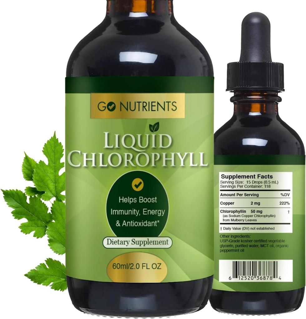 Go Nutrients Liquid Chlorophyll Drops – Organic Mulberry Leaf Extract with Copper – Natural Detox & Internal Deodorant for Women, Men & Kids – Non-GMO, Vegan, Mint Flavor, 2 oz Glass Bottle 2