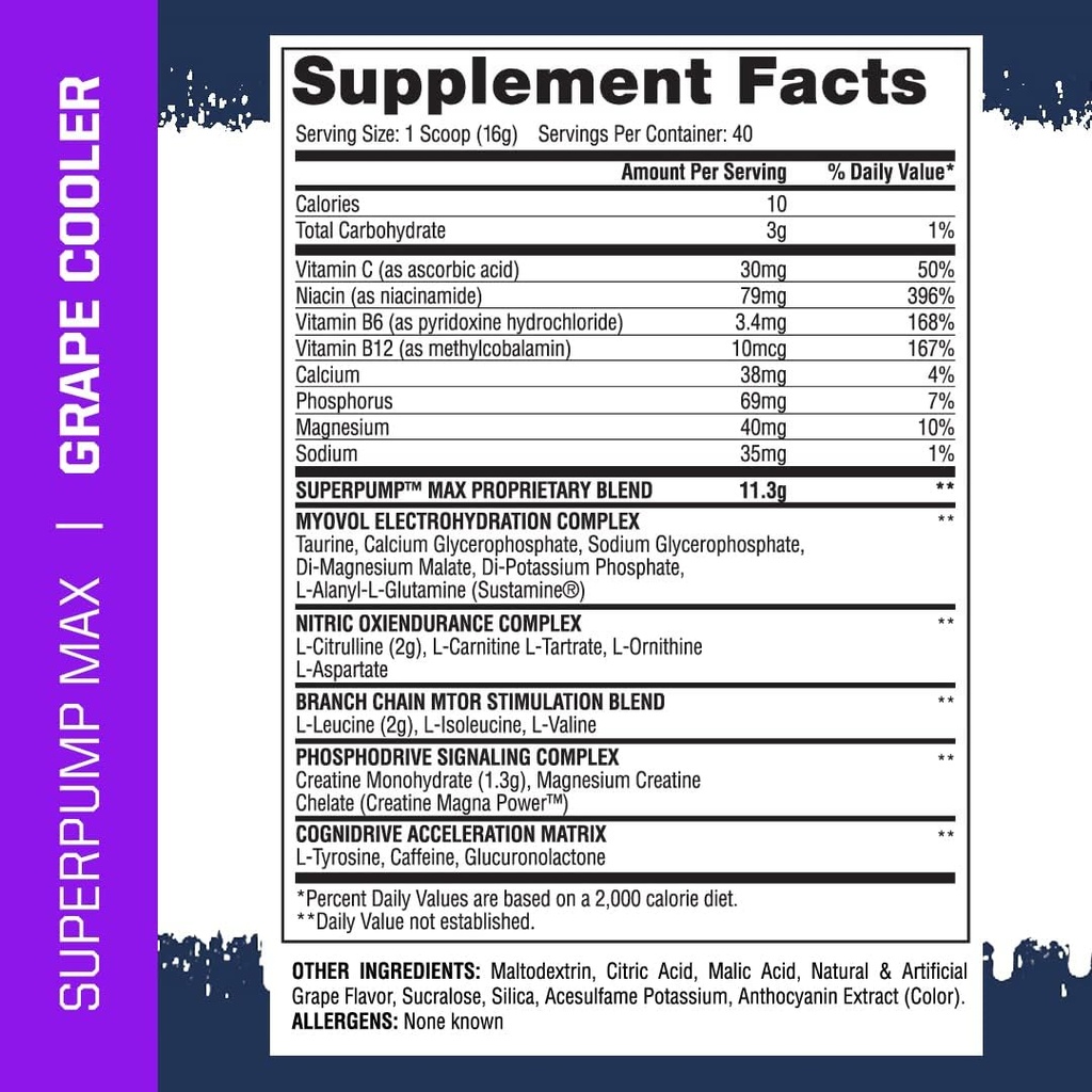 Gaspari Nutrition SuperPump MAX, The Ultimate Pre Workout Powder, Sustained Energy Preworkout, Nitric Oxide Booster, Muscle Growth, Recovery & Replenishes Electrolytes (Grape Cooler) 3