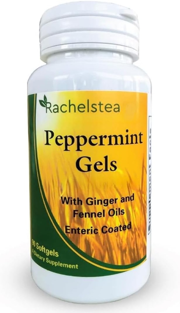 Peppermint Gels: 90 Enteric Coated softgels with Ginger and Fennel Oils from Rachel's Tea 2