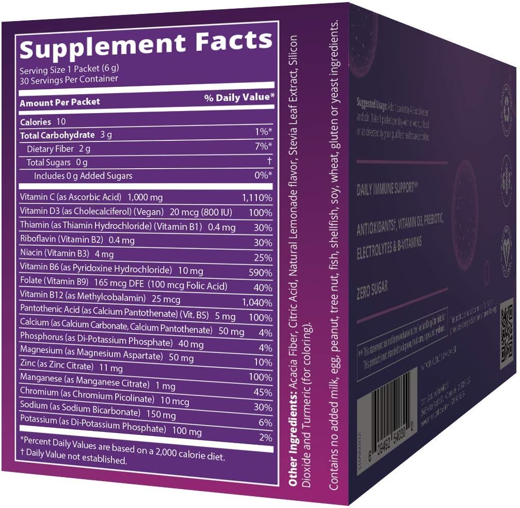 MRM Nutrition Sparkling Vitamin C 1000mg | with Vitamin D + zinc + prebiotics| Lemonade Flavored | Immune Health | Antioxidants + Electrolytes | Zero Sugar | 30 Servings 3