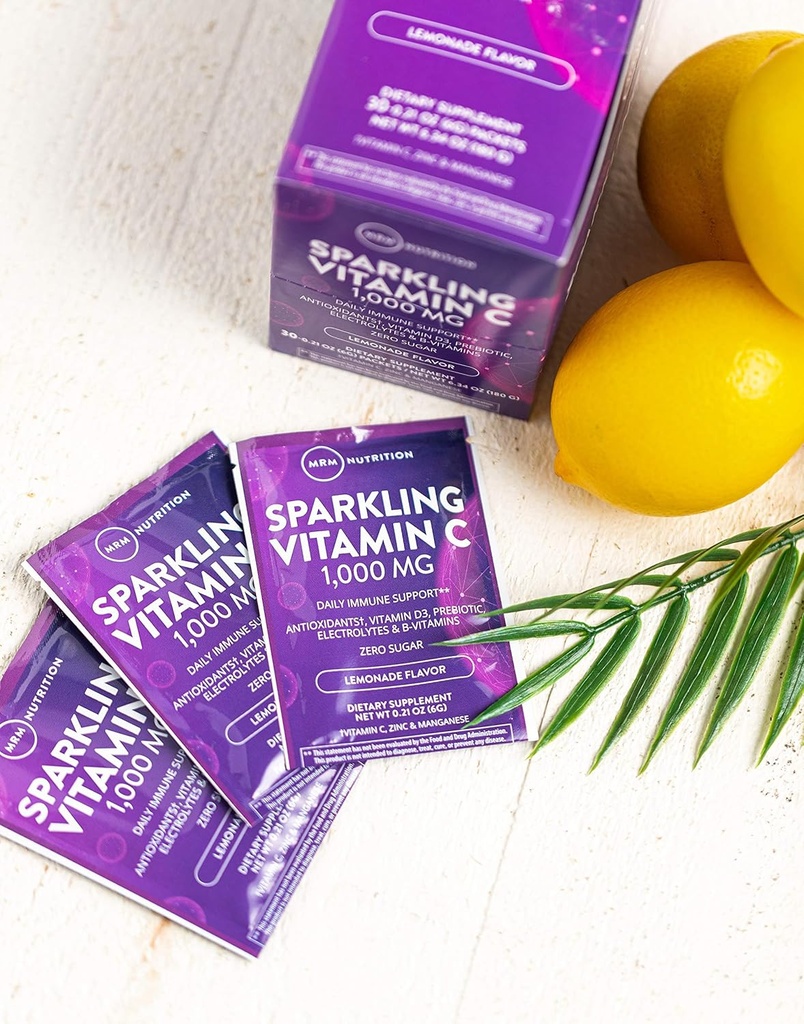 MRM Nutrition Sparkling Vitamin C 1000mg | with Vitamin D + zinc + prebiotics| Lemonade Flavored | Immune Health | Antioxidants + Electrolytes | Zero Sugar | 30 Servings 4
