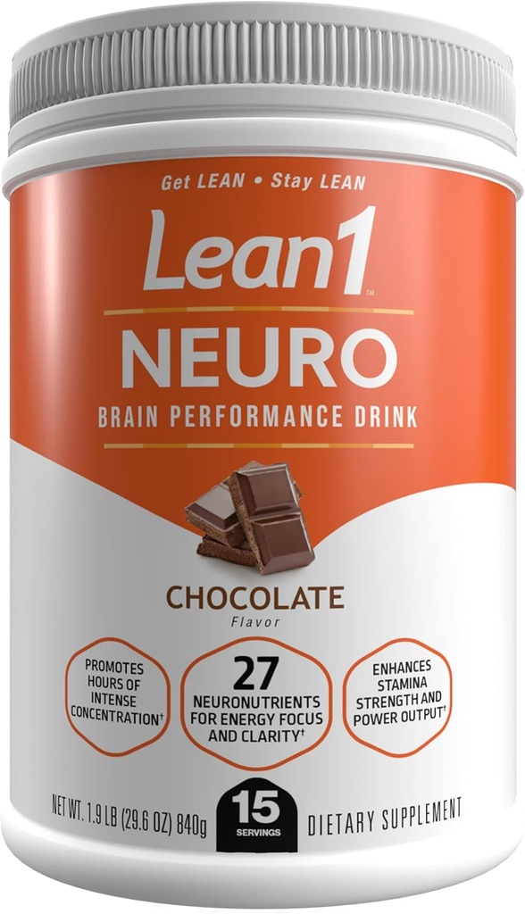 Lean1 Neuro Chocolate, Mental Energy Drink, 15 Serving tub by Nutrition53 2