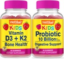 WellYeah Vitamin D3+K2 Kids + Probiotics 2B Kids, Gummies Bundle - Great Tasting, Vitamin Supplement, Gluten Free, GMO Free, Chewable Gummy 2