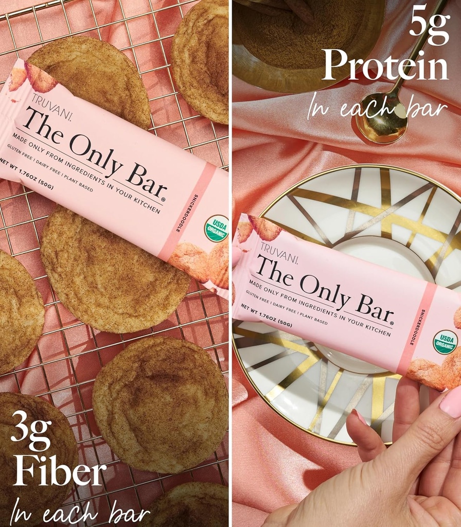 Truvani Plant Based Snack Bars | Snickerdoodle 12 Pack | 5g Protein | USDA Organic and Vegan | The Only Bar | Dairy, Soy, and Gluten Free | Individually Wrapped 5