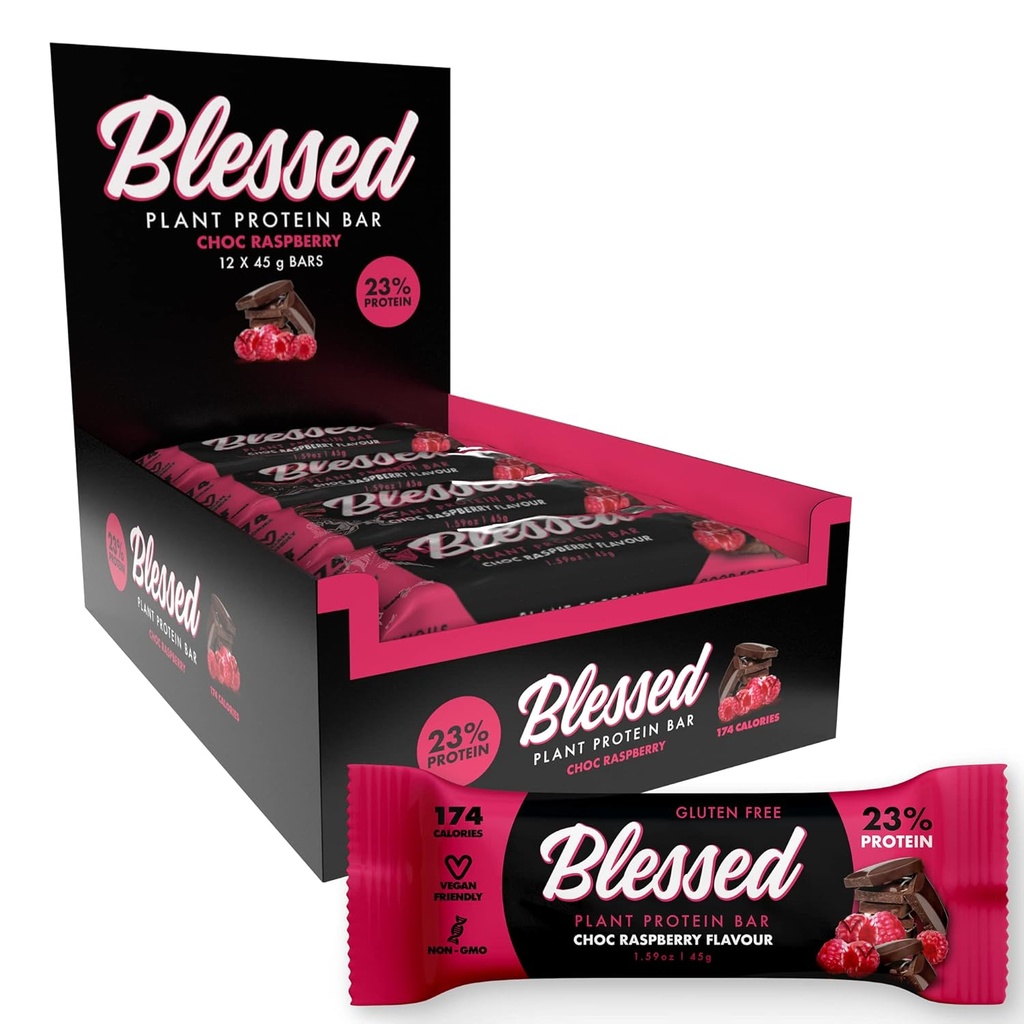Blessed Vegan Protein Bars - Plant Based Protein Bars Low Calorie High Protein Meal Replacement Bar - Dairy Free, Nutritious Vegan Snacks - 12 Pack Chocolate Raspberry 2