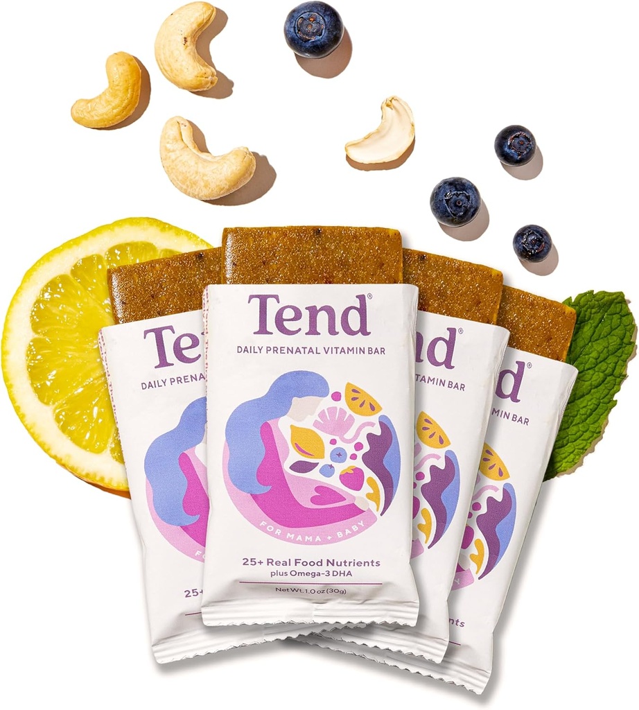 Tend Daily Best Prenatal Vitamin Bar, Made with Organic Ingredients for Pregnant & Postpartum Mothers, Includes DHA, Vitamin D, B, Choline, Folate - Lemon Berry (4ct) 2