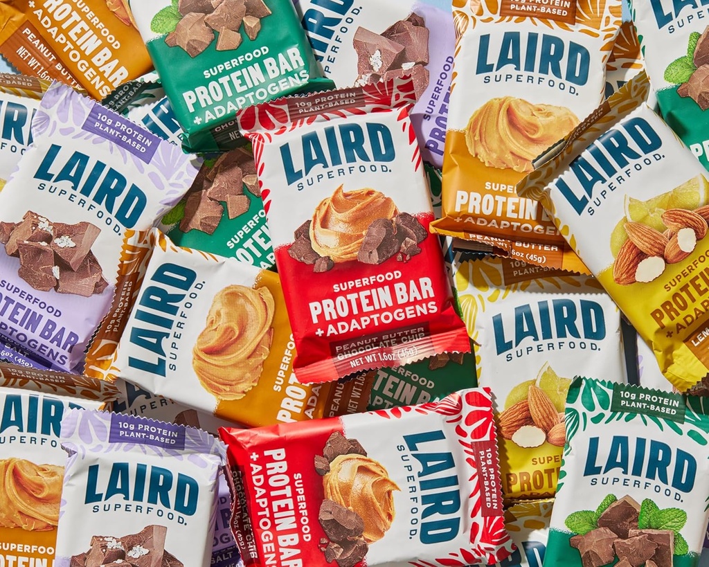 Laird Superfood Functional Protein Bars – Protein Bar but Better with Real Ingredients, Functional Mushrooms 10g Plant-Based Protein, 6g Fiber - Non-GMO - 5 Flavor Variety Pack, 10 Count (Pack of 1) 5