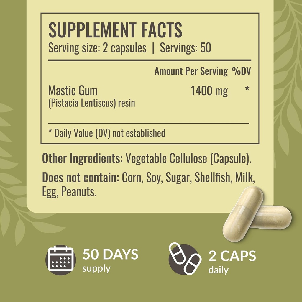 HERBAMAMA Mastic Gum Capsules 1400mg - Gut & Digestive Support with Mastic Gum Supplement - Vegan, Non-GMO Resin Digestion Capsules 4