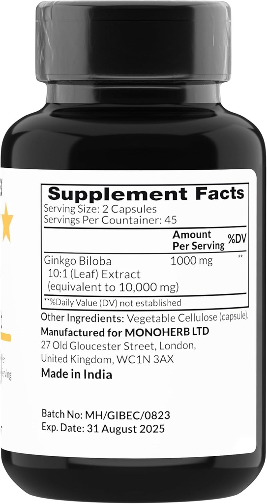 MONOHERB Ginkgo Biloba Extract 1000 mg - 90 Vegetarian Capsules 3