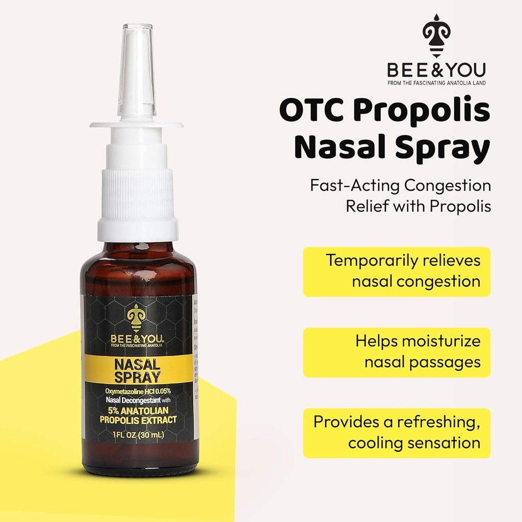 BEE and You Propolis Nasal Spray, 100% Pure Propolis Extract, Sinus & Congestion Relief, Natural Decongestant, Allergy Support, Nasal Moisturizing Spray | 1 fl oz 3