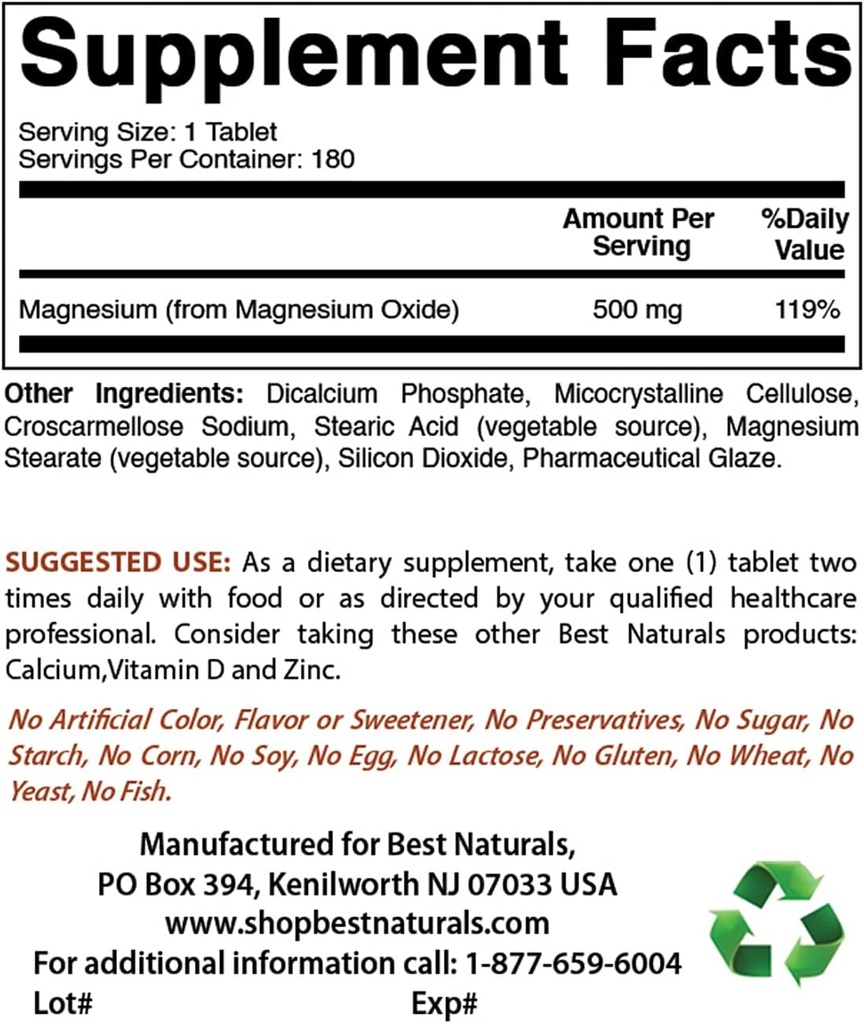 Best Naturals Cinnamon 500 mg & Magnesium Oxide 500 mg 3