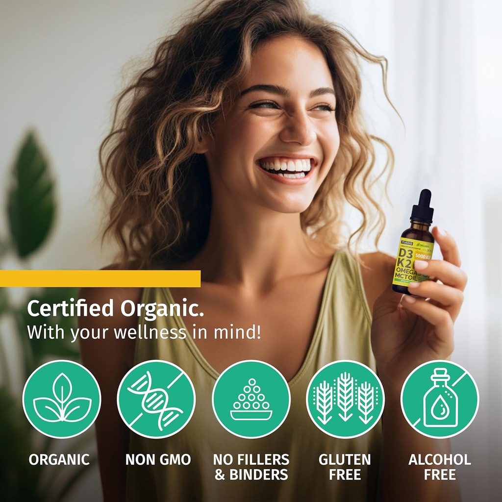 (4 Pack) Organic Vitamin D3 K2 Drops with MCT Oil Omega 3, Maximum Strength Vitamin D Liquid 5000 IU, No Fillers, Non-GMO Liquid D3 for Faster Absorption and Immune Support (Pineapple, 4 Fl Oz) 6