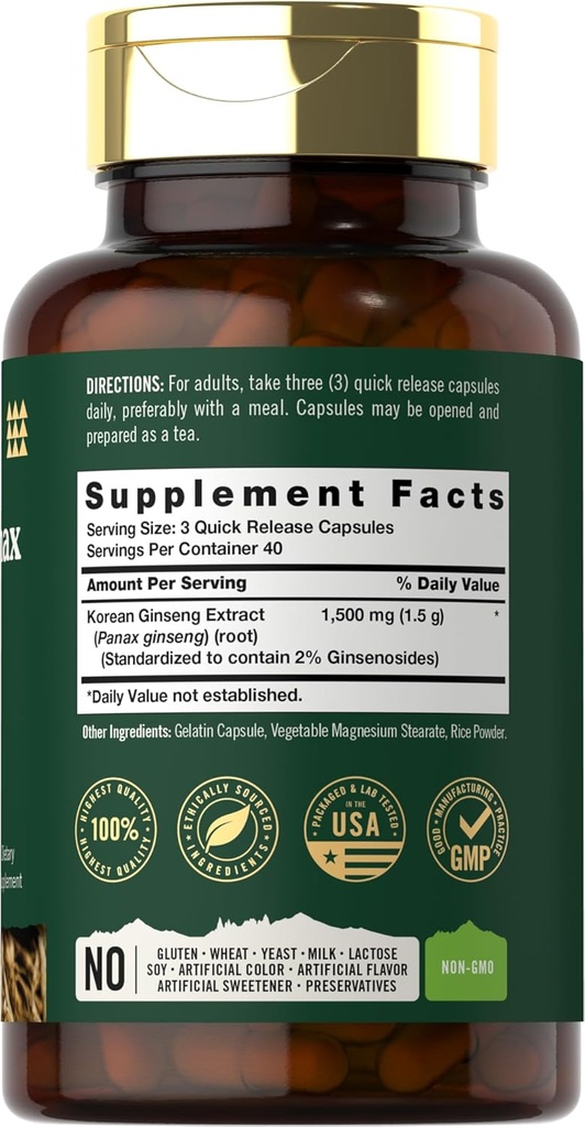 Carlyle Korean Panax Ginseng | 1500mg | 120 Capsules | Non-GMO and Gluten Free Supplement | Tahoe Nutritionals 3