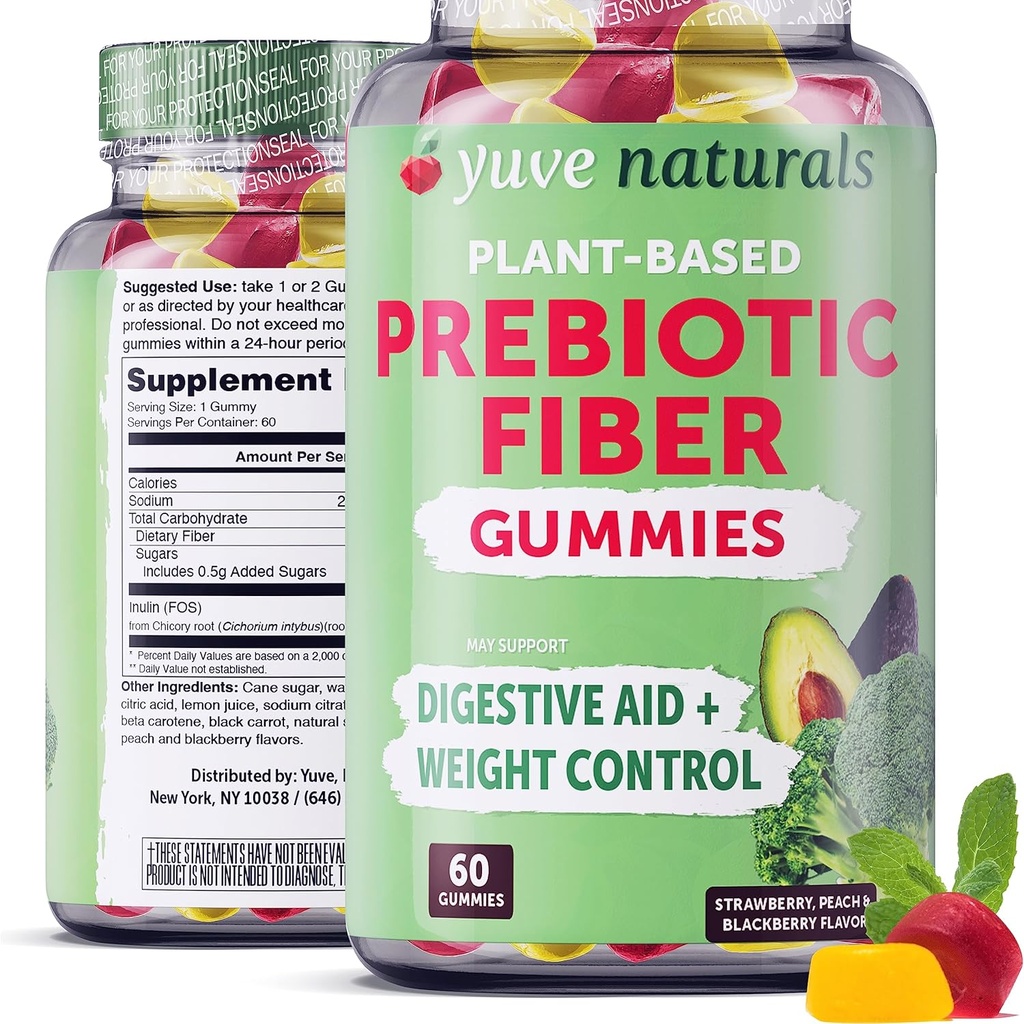 Yuve Fiber Gummies - Delicious - 3g Soluble Fiber Gummy Supplement - Supports Digestive Health & Regularity - Vegan & Gluten-Free Fiber Gummies for Adults & Women - Non-GMO & Low Sugar - 60Ct (2 Pack) 2