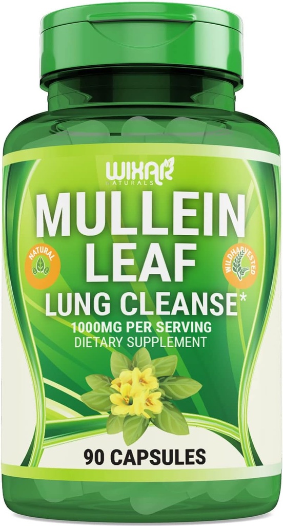 Mullein Leaf Capsules - 90 Capsules - Herbal Supplement Supports Healthy Respiratory Function & Mucous Membranes - 1000 mg - Natural Mullein for Lung Cleanse Support 2