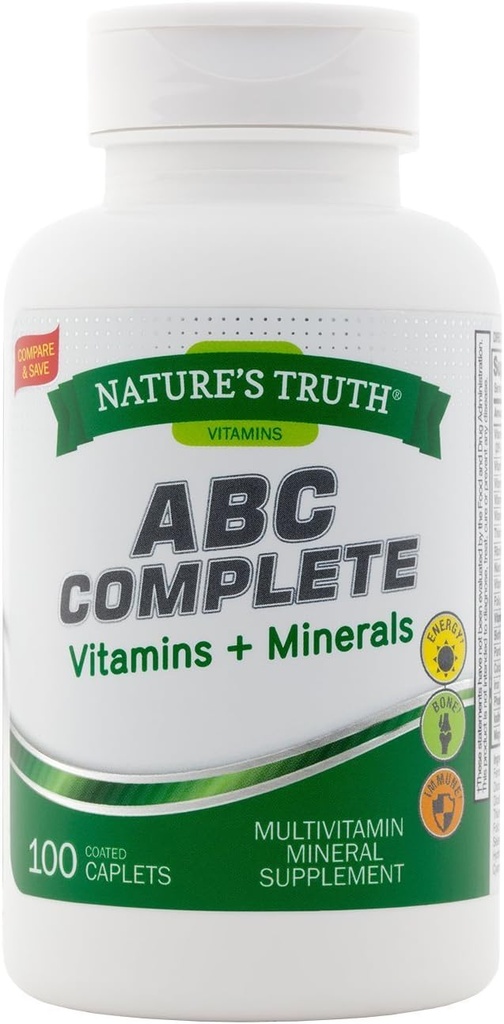 Nature's Truth ABC Complete Vitamins + Minerals Multivitamin Mineral Supplement - 100 Coated Caplets, Pack of 2 2