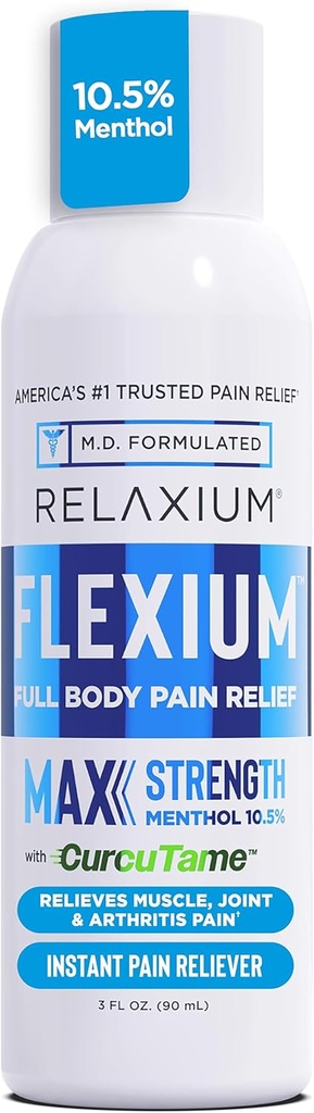 Relaxium Sleep Aid 60 Capsule + Flexium Fast Acting Joint Support 60 Capsule + Flexium Instant Spray for Pain, Max Strength with 10.5% Menthol & CurcuTame 90 ml (Family Pack Sleep & Joint Bundle) 5