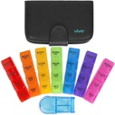 Vive Weekly Pill Organizer 4 Times a Day - 7 Days Pill Boxes for Morning, Noon, Evening, Night - Extra Large Medicine, Vitamin & Supplement Dispenser with Premium Leather Case and Splitter Cutter 2