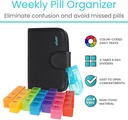 Vive Weekly Pill Organizer 4 Times a Day - 7 Days Pill Boxes for Morning, Noon, Evening, Night - Extra Large Medicine, Vitamin & Supplement Dispenser with Premium Leather Case and Splitter Cutter 3