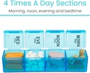 Vive Weekly Pill Organizer 4 Times a Day - 7 Days Pill Boxes for Morning, Noon, Evening, Night - Extra Large Medicine, Vitamin & Supplement Dispenser with Premium Leather Case and Splitter Cutter 5