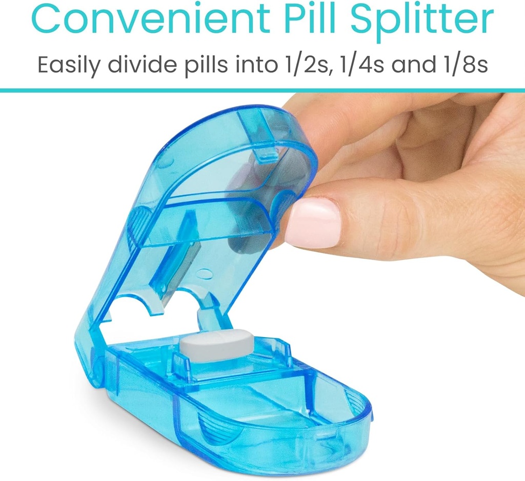 Vive Weekly Pill Organizer 4 Times a Day - 7 Days Pill Boxes for Morning, Noon, Evening, Night - Extra Large Medicine, Vitamin & Supplement Dispenser with Premium Leather Case and Splitter Cutter 6