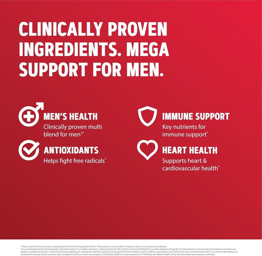 GNC Mega Men Multivitamin, Heart Health, and Immune Support, 180 Count 5