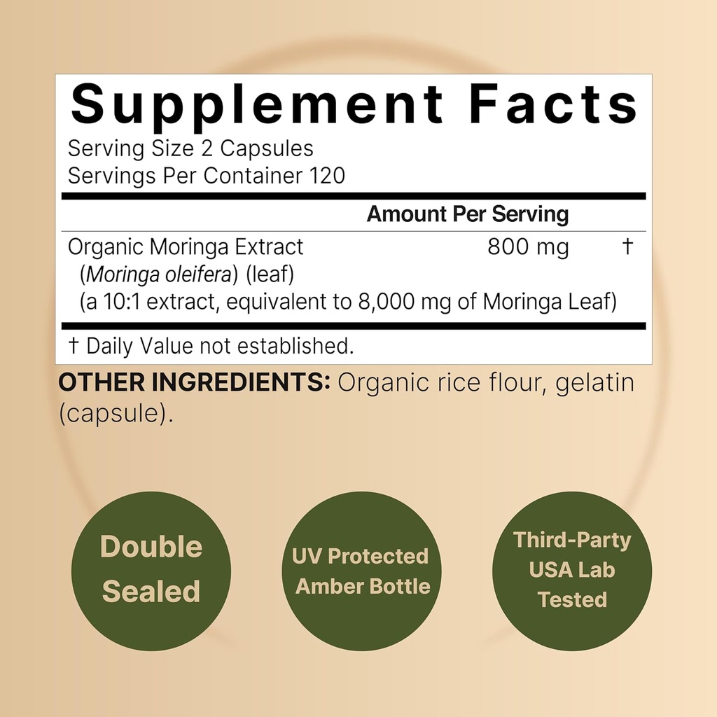 NatureBell Moringa Oleifera 8000mg Per Serving & L-Lysine 1,000mg Capsule Bundle Pack | Superfood Antioxidant | Free Form Amino Acids, L Lysine Complex 4